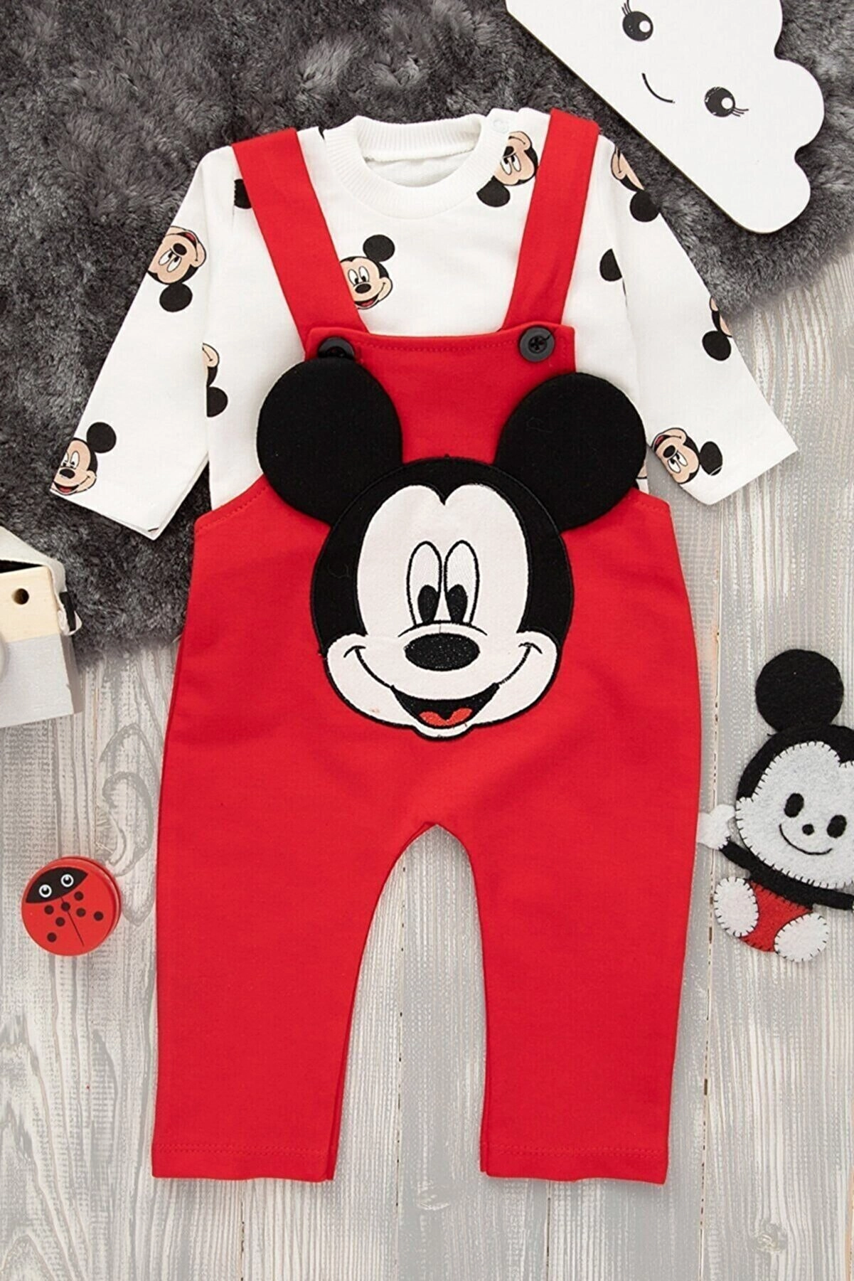 Mai Perla Mickey Baskılı Unisex Kırmızı Salopet Takım MPMİCKEY